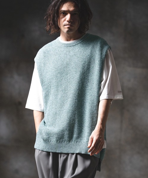 GLIMCLAP(グリムクラップ)の「mcg3763-Soft Gauge Knit Vest ニットベスト(201-012-gls-cg)(ベスト・メンズ・グレー/オフホワイト/ブルー/ブラック・S/L/M)」の18枚目の写真