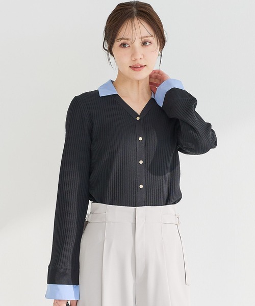 Andemiu（アンデミュウ）の「シャツエリツキニットカーディガン639472（ニット/セーター・レディース・グレー/ブルー/ブラック・FREE）」の2枚目の写真