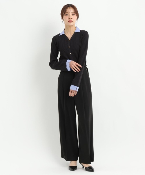 Andemiu（アンデミュウ）の「シャツエリツキニットカーディガン639472（ニット/セーター・レディース・グレー/ブルー/ブラック・FREE）」の4枚目の写真