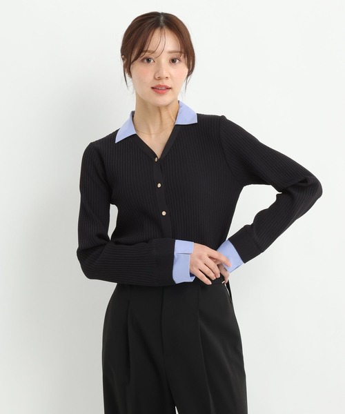 Andemiu（アンデミュウ）の「シャツエリツキニットカーディガン639472（ニット/セーター・レディース・グレー/ブルー/ブラック・FREE）」の9枚目の写真