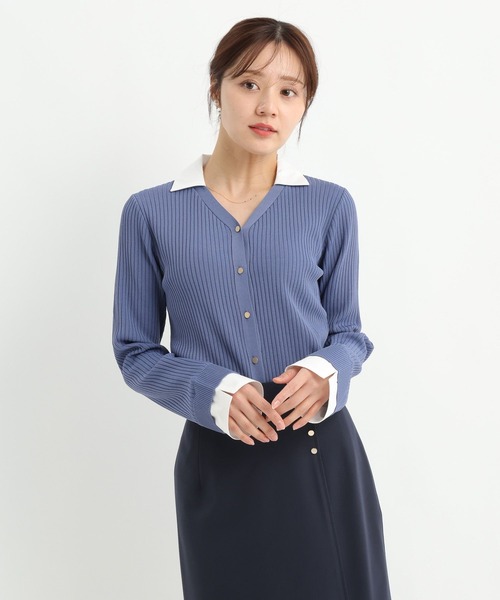 Andemiu（アンデミュウ）の「シャツエリツキニットカーディガン639472（ニット/セーター・レディース・グレー/ブルー/ブラック・FREE）」の11枚目の写真