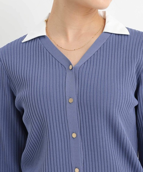 Andemiu（アンデミュウ）の「シャツエリツキニットカーディガン639472（ニット/セーター・レディース・グレー/ブルー/ブラック・FREE）」の15枚目の写真