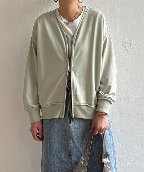 LBC（エルビーシー）の「ミニ裏毛ダブルジップカーディガン（カーディガン/ボレロ・レディース・ミント/チャコール/オフホワイト・M）」の3枚目の写真