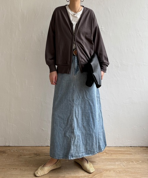 LBC（エルビーシー）の「ミニ裏毛ダブルジップカーディガン（カーディガン/ボレロ・レディース・ミント/チャコール/オフホワイト・M）」の6枚目の写真