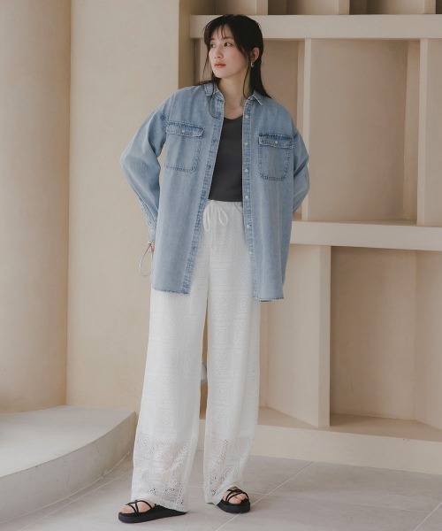 slattgir（スラットジール）の「高身長　ブロックレースワイドパンツ（トールサイズ）Essenave（その他パンツ・レディース・ブラック/オフホワイト・T5L/T4L/T3L/TLL/TL/TM）」の5枚目の写真