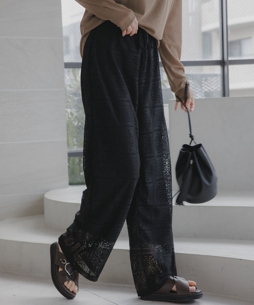 slattgir（スラットジール）の「高身長　ブロックレースワイドパンツ（トールサイズ）Essenave（その他パンツ・レディース・ブラック/オフホワイト・T5L/T4L/T3L/TLL/TL/TM）」の11枚目の写真