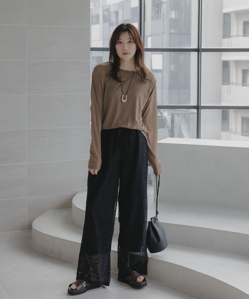 slattgir（スラットジール）の「高身長　ブロックレースワイドパンツ（トールサイズ）Essenave（その他パンツ・レディース・ブラック/オフホワイト・T5L/T4L/T3L/TLL/TL/TM）」の13枚目の写真