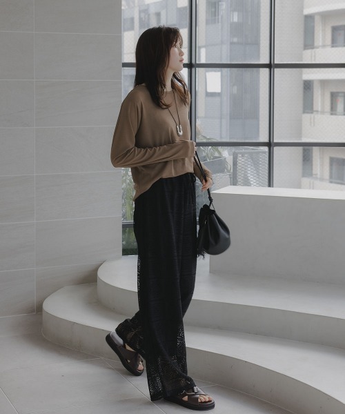 slattgir（スラットジール）の「高身長　ブロックレースワイドパンツ（トールサイズ）Essenave（その他パンツ・レディース・ブラック/オフホワイト・T5L/T4L/T3L/TLL/TL/TM）」の14枚目の写真