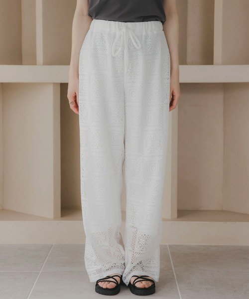slattgir（スラットジール）の「高身長　ブロックレースワイドパンツ（トールサイズ）Essenave（その他パンツ・レディース・ブラック/オフホワイト・T5L/T4L/T3L/TLL/TL/TM）」の17枚目の写真