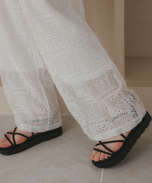 slattgir（スラットジール）の「高身長　ブロックレースワイドパンツ（トールサイズ）Essenave（その他パンツ・レディース・ブラック/オフホワイト・T5L/T4L/T3L/TLL/TL/TM）」の21枚目の写真