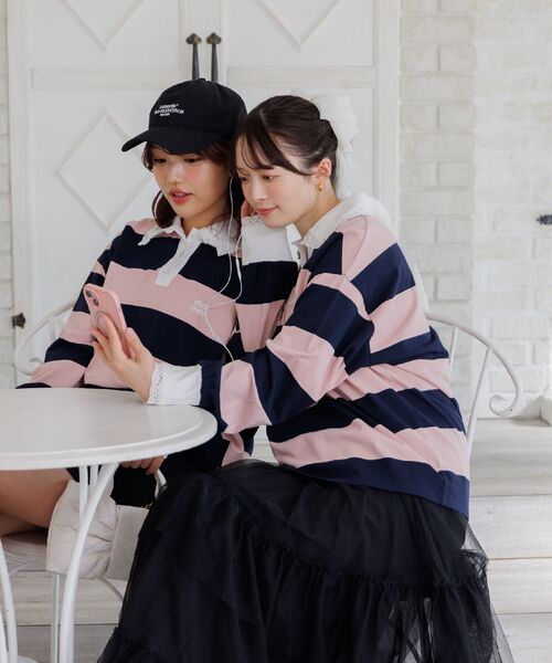ems excite(エムズエキサイト)の「レース付きラガーSH(Tシャツ/カットソー・レディース・ブルー/ブラック/ピンク・FREE)」の20枚目の写真