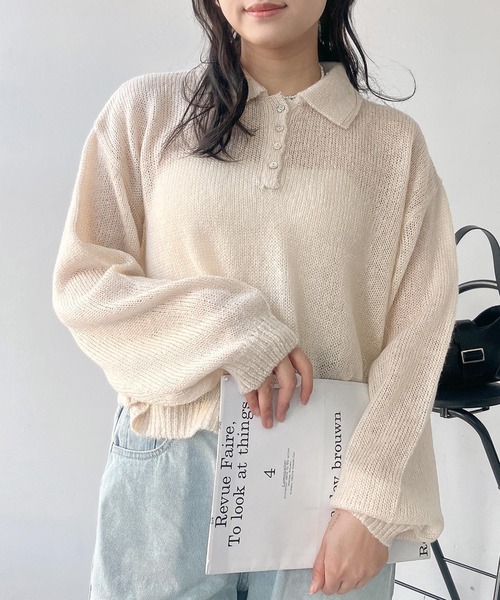 AS KNOW AS plus(アズノゥアズプラス)の「〇モヘアタッチシアーポロニット(ニット/セーター・レディース・チャコールグレー/キナリ/グレイッシュブルー/ピンク・FREE)」の2枚目の写真