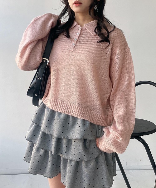 AS KNOW AS plus(アズノゥアズプラス)の「〇モヘアタッチシアーポロニット(ニット/セーター・レディース・チャコールグレー/キナリ/グレイッシュブルー/ピンク・FREE)」の17枚目の写真