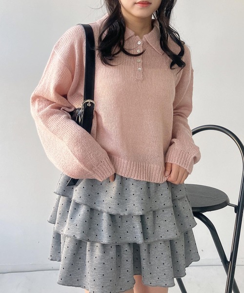 AS KNOW AS plus(アズノゥアズプラス)の「〇モヘアタッチシアーポロニット(ニット/セーター・レディース・チャコールグレー/キナリ/グレイッシュブルー/ピンク・FREE)」の18枚目の写真