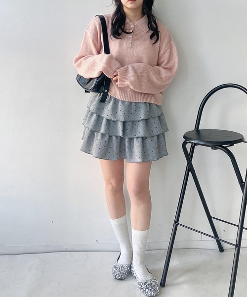 AS KNOW AS plus(アズノゥアズプラス)の「〇モヘアタッチシアーポロニット(ニット/セーター・レディース・チャコールグレー/キナリ/グレイッシュブルー/ピンク・FREE)」の21枚目の写真