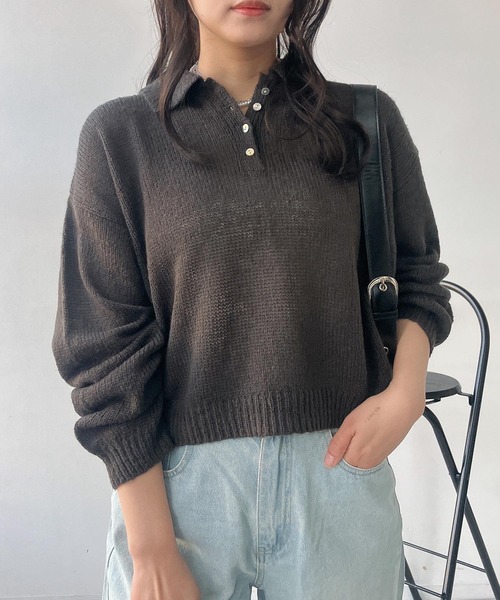 AS KNOW AS plus(アズノゥアズプラス)の「〇モヘアタッチシアーポロニット(ニット/セーター・レディース・チャコールグレー/キナリ/グレイッシュブルー/ピンク・FREE)」の11枚目の写真