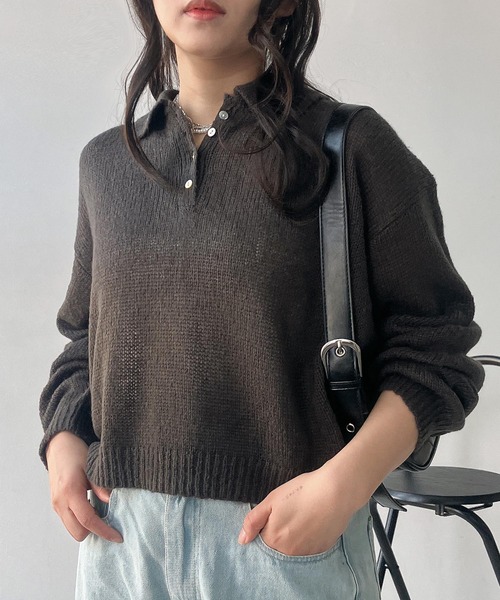 AS KNOW AS plus(アズノゥアズプラス)の「〇モヘアタッチシアーポロニット(ニット/セーター・レディース・チャコールグレー/キナリ/グレイッシュブルー/ピンク・FREE)」の12枚目の写真