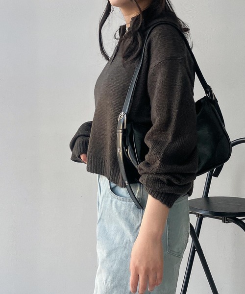 AS KNOW AS plus(アズノゥアズプラス)の「〇モヘアタッチシアーポロニット(ニット/セーター・レディース・チャコールグレー/キナリ/グレイッシュブルー/ピンク・FREE)」の14枚目の写真