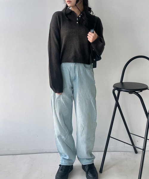 AS KNOW AS plus(アズノゥアズプラス)の「〇モヘアタッチシアーポロニット(ニット/セーター・レディース・チャコールグレー/キナリ/グレイッシュブルー/ピンク・FREE)」の15枚目の写真