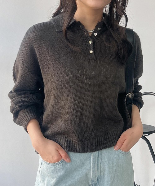 AS KNOW AS plus(アズノゥアズプラス)の「〇モヘアタッチシアーポロニット(ニット/セーター・レディース・チャコールグレー/キナリ/グレイッシュブルー/ピンク・FREE)」の22枚目の写真