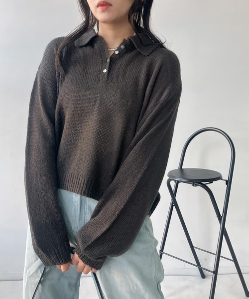 AS KNOW AS plus(アズノゥアズプラス)の「〇モヘアタッチシアーポロニット(ニット/セーター・レディース・チャコールグレー/キナリ/グレイッシュブルー/ピンク・FREE)」の13枚目の写真