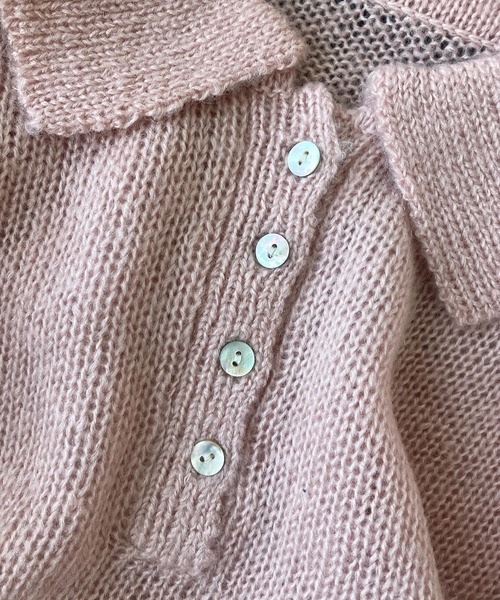 AS KNOW AS plus(アズノゥアズプラス)の「〇モヘアタッチシアーポロニット(ニット/セーター・レディース・チャコールグレー/キナリ/グレイッシュブルー/ピンク・FREE)」の6枚目の写真