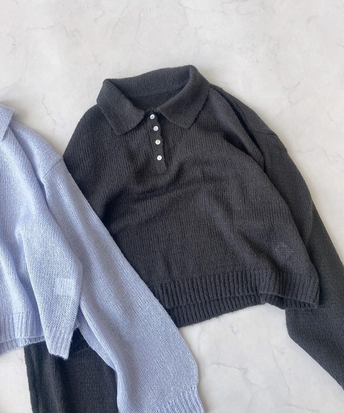 AS KNOW AS plus(アズノゥアズプラス)の「〇モヘアタッチシアーポロニット(ニット/セーター・レディース・チャコールグレー/キナリ/グレイッシュブルー/ピンク・FREE)」の8枚目の写真