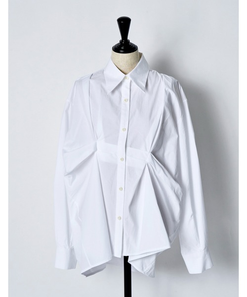 RUMCHE(ラムシェ)の「Cotton Layered Tuck Shirt / コットンレイヤードタックシャツ(シャツ/ブラウス・レディース・ホワイト/サックスブルー・FREE)」の6枚目の写真