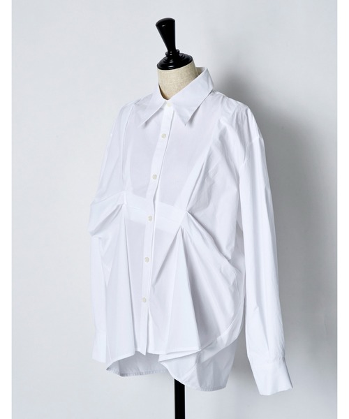 RUMCHE(ラムシェ)の「Cotton Layered Tuck Shirt / コットンレイヤードタックシャツ(シャツ/ブラウス・レディース・ホワイト/サックスブルー・FREE)」の5枚目の写真