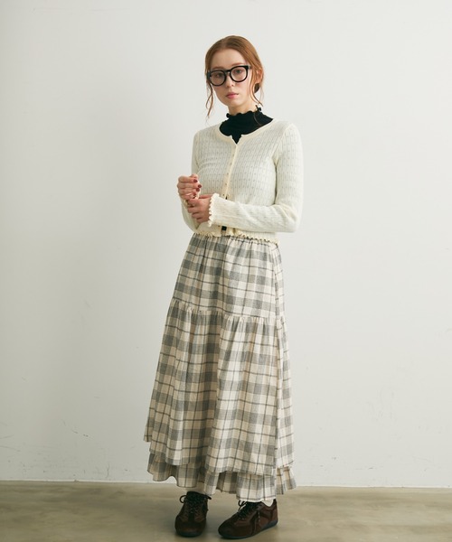 Crisp（クリスプ）の「レイヤードデザインチェックギャザースカート（スカート・レディース・ブラック/レッド・FREE）」の6枚目の写真