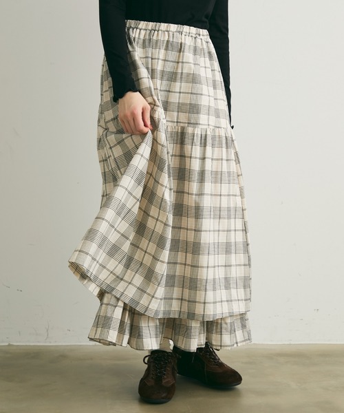 Crisp（クリスプ）の「レイヤードデザインチェックギャザースカート（スカート・レディース・ブラック/レッド・FREE）」の11枚目の写真