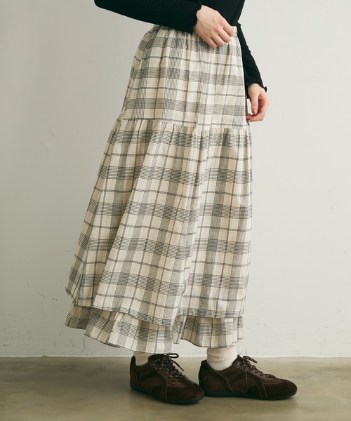 Crisp（クリスプ）の「レイヤードデザインチェックギャザースカート（スカート・レディース・ブラック/レッド・FREE）」の12枚目の写真