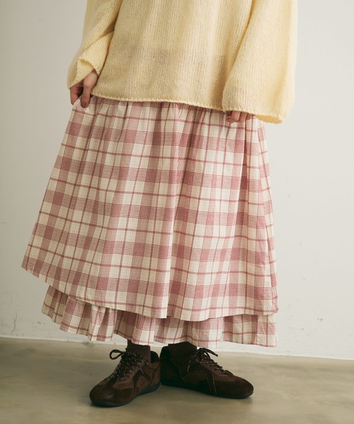 Crisp（クリスプ）の「レイヤードデザインチェックギャザースカート（スカート・レディース・ブラック/レッド・FREE）」の20枚目の写真