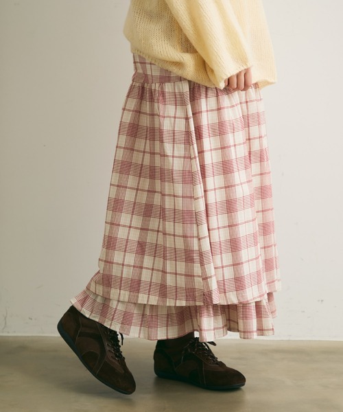 Crisp（クリスプ）の「レイヤードデザインチェックギャザースカート（スカート・レディース・ブラック/レッド・FREE）」の21枚目の写真