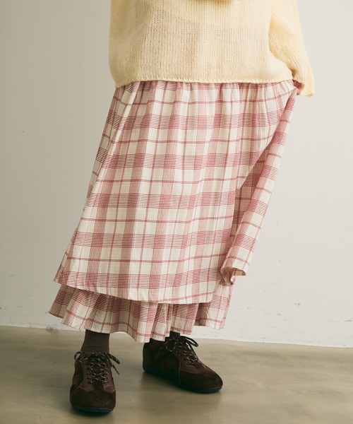 Crisp（クリスプ）の「レイヤードデザインチェックギャザースカート（スカート・レディース・ブラック/レッド・FREE）」の22枚目の写真