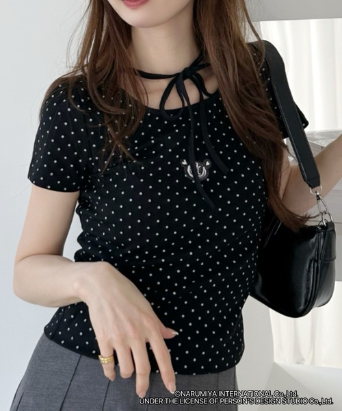 ANGEL BLUE(エンジェルブルー)の「【ANGEL BLUE】別注 エンジェルブルー ピンドット リボンネック トップス(Tシャツ/カットソー・レディース・ブラック×ホワイト/ホワイト×ブラック・FREE)」の7枚目の写真