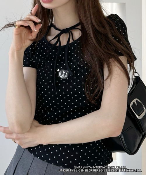 ANGEL BLUE(エンジェルブルー)の「【ANGEL BLUE】別注 エンジェルブルー ピンドット リボンネック トップス(Tシャツ/カットソー・レディース・ブラック×ホワイト/ホワイト×ブラック・FREE)」の16枚目の写真