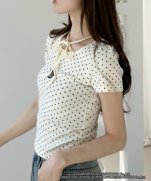 ANGEL BLUE(エンジェルブルー)の「【ANGEL BLUE】別注 エンジェルブルー ピンドット リボンネック トップス(Tシャツ/カットソー・レディース・ブラック×ホワイト/ホワイト×ブラック・FREE)」の13枚目の写真