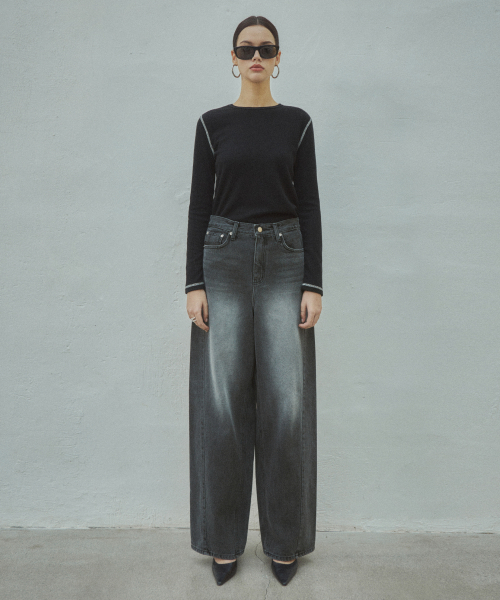 CITTA（シータ）の「カーブドルーズフィットウォッシュドデニムパンツ_CTD402(ブラック)（スラックス・レディース・ブラック・SMALL/MEDIUM/LARGE）」の2枚目の写真