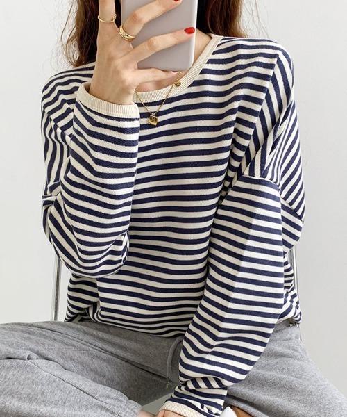 SallyLunn(サリーラン)の「シンプルボーダーカットソー(スウェット・レディース・ブラック/ブルー/ブラウン・LARGE/MEDIUM)」の3枚目の写真