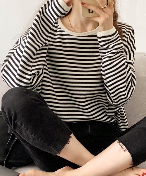 SallyLunn(サリーラン)の「シンプルボーダーカットソー(スウェット・レディース・ブラック/ブルー/ブラウン・LARGE/MEDIUM)」の4枚目の写真
