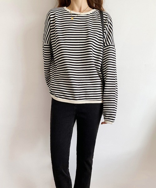 SallyLunn(サリーラン)の「シンプルボーダーカットソー(スウェット・レディース・ブラック/ブルー/ブラウン・LARGE/MEDIUM)」の5枚目の写真