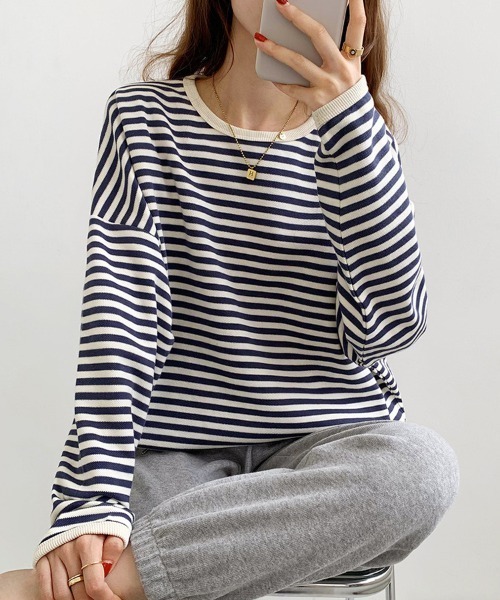 SallyLunn(サリーラン)の「シンプルボーダーカットソー(スウェット・レディース・ブラック/ブルー/ブラウン・LARGE/MEDIUM)」の16枚目の写真
