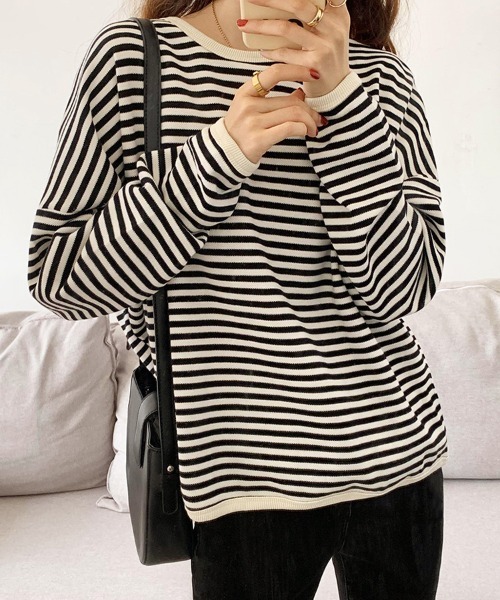 SallyLunn(サリーラン)の「シンプルボーダーカットソー(スウェット・レディース・ブラック/ブルー/ブラウン・LARGE/MEDIUM)」の7枚目の写真