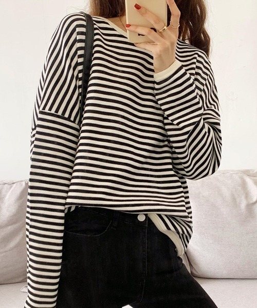 SallyLunn(サリーラン)の「シンプルボーダーカットソー(スウェット・レディース・ブラック/ブルー/ブラウン・LARGE/MEDIUM)」の8枚目の写真