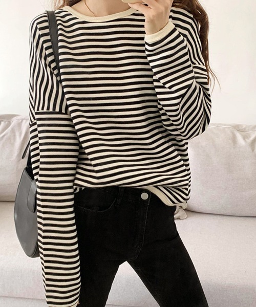 SallyLunn(サリーラン)の「シンプルボーダーカットソー(スウェット・レディース・ブラック/ブルー/ブラウン・LARGE/MEDIUM)」の9枚目の写真