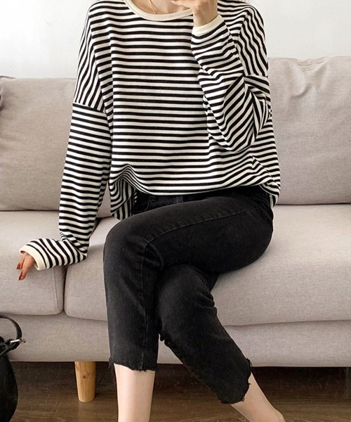 SallyLunn(サリーラン)の「シンプルボーダーカットソー(スウェット・レディース・ブラック/ブルー/ブラウン・LARGE/MEDIUM)」の6枚目の写真