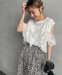 [nenom/ネノム] マルチWAY ビスチェ風チュールフリルドッキングノースリーブTシャツ【追加】