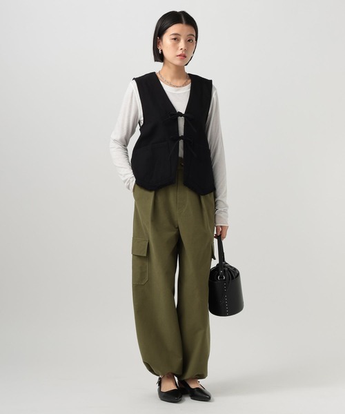 BAYFLOW（ベイフロー）の「リネンベスト（ベスト・レディース・ライトベージュ/ブラック・FREE）」の3枚目の写真