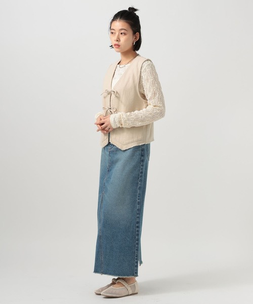 BAYFLOW（ベイフロー）の「リネンベスト（ベスト・レディース・ライトベージュ/ブラック・FREE）」の9枚目の写真